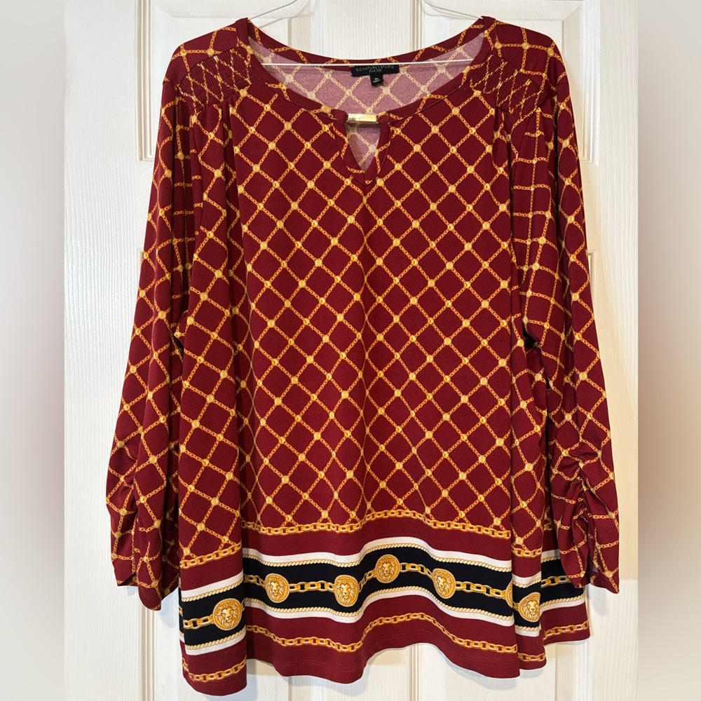 SIGNATURE 1 STUDIO Plus Size 3X Gathered Long Sleeve Tunic blouse